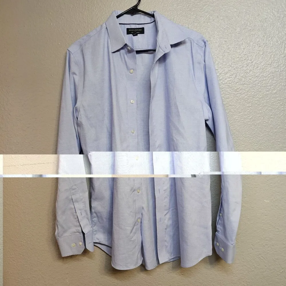 Banana Republic Non-Iron Slim Fit Men's Blue Dress Shirt Button Front Sz M FF771